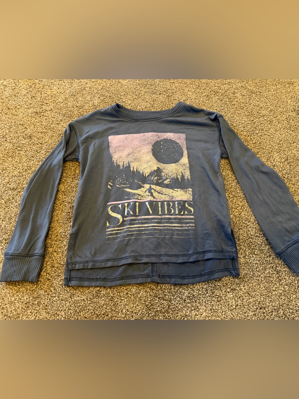 SO Kids Long Sleeve 'Ski Vibes' Graphic Tee - Navy Blue